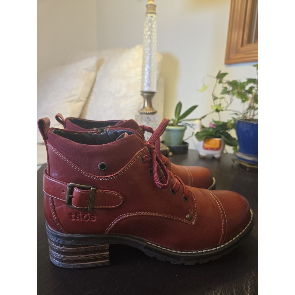 Taos Women's Mini Crave Leather Ankle Boots Red US Size 7-7.5/EU 38 NEW! $210 - Picture 13 of 16